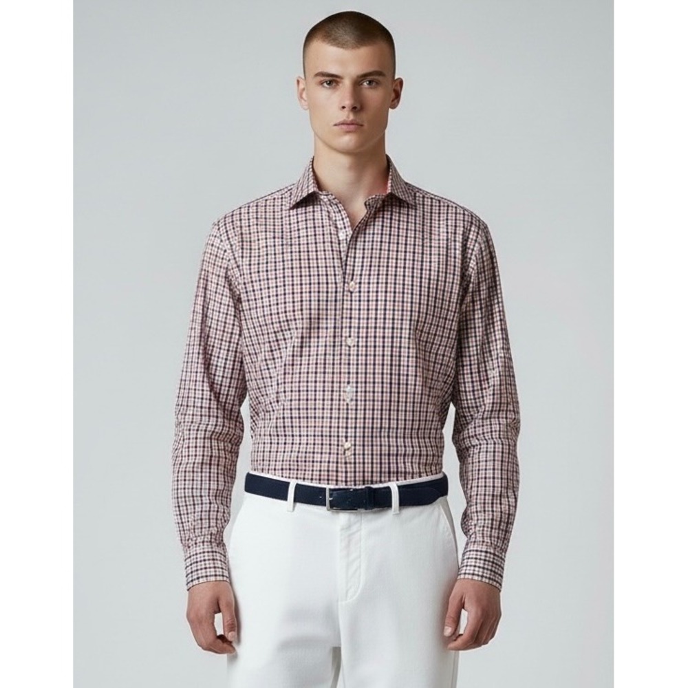 Tommy Hilfiger Mens 16 32-33 Regular Fit Check Dress Shirt Red Blue White Core